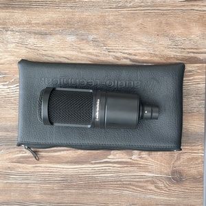 Audio-Technica AT2020 Cardiod Condenser Studio Mic w/ P-Pop filter and more.